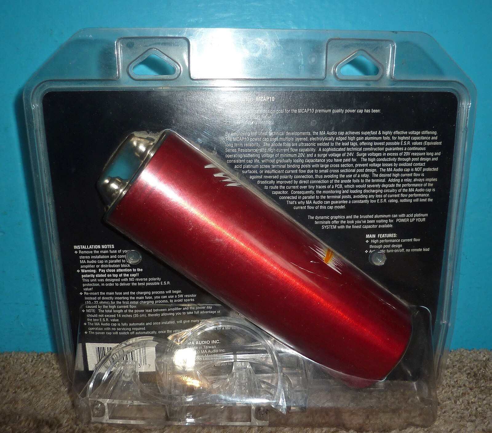 MA Audio MCAP10 Power Capacitor 1.0 Farad 20/24 Volt Surge