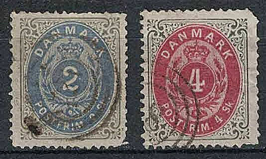 DENMARK:1870-71 SC#16, 18 Used