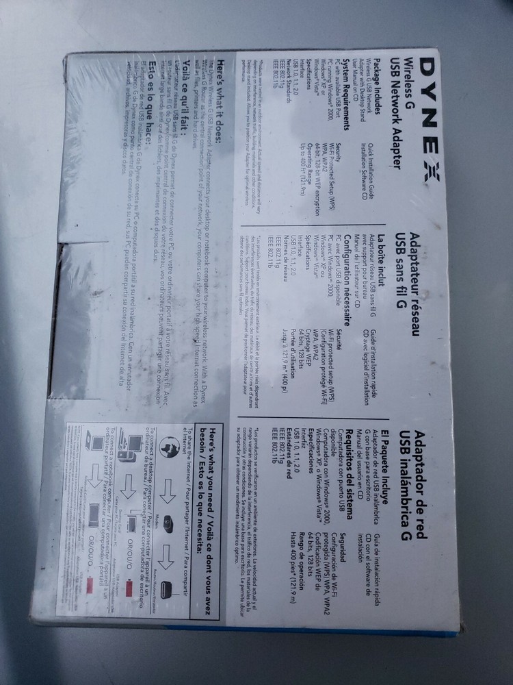 NIB Dynex USB WIRELESS G NETWORK ADAPTER 54 Mbps DX-BUSB (600603114434)