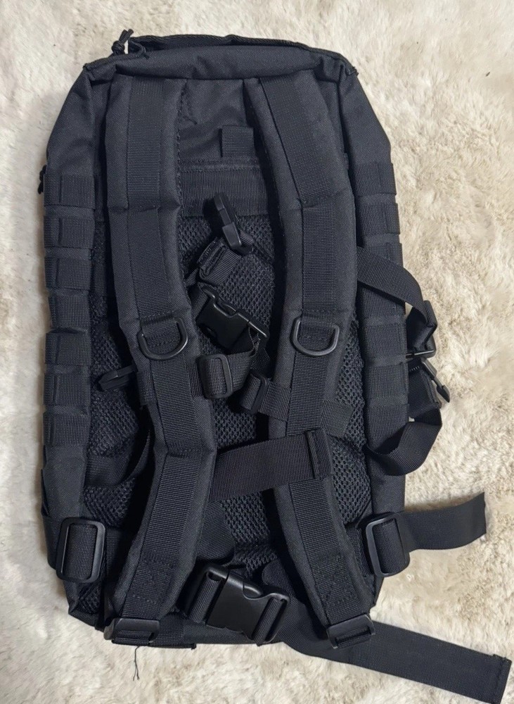 Black Tactical Backpack Nylon MOLLE Webbing Medium Zip Padded Straps