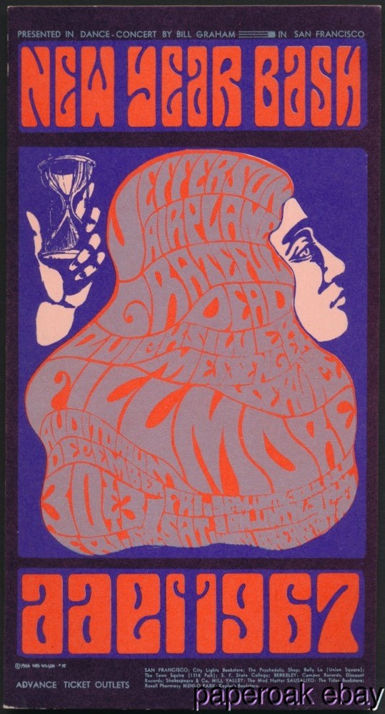 Original Bill Graham BG37 Postcard Back Card New Year Bash Grateful Dead