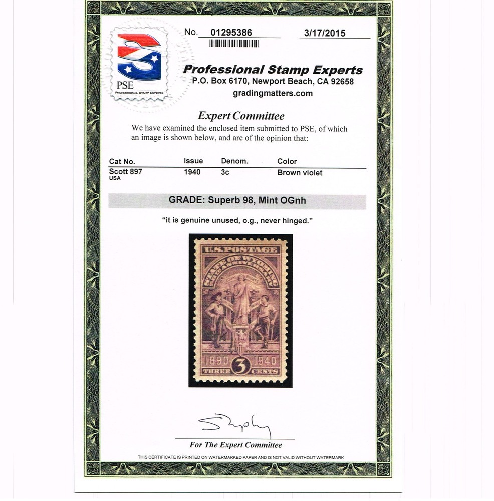 EXCEPTIONAL SCOTT #897 MINT PRISTINE OG NH PSE CERT GRADED SUPERB 98  #17725