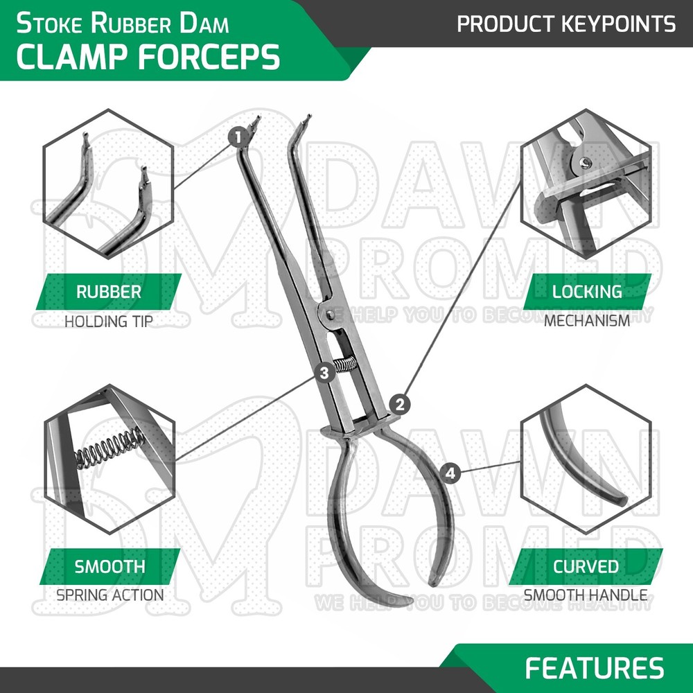 4 Pcs Basic Dental Rubber Dam Ainsworth Punch Stoke Clamp Forceps & Frames Set