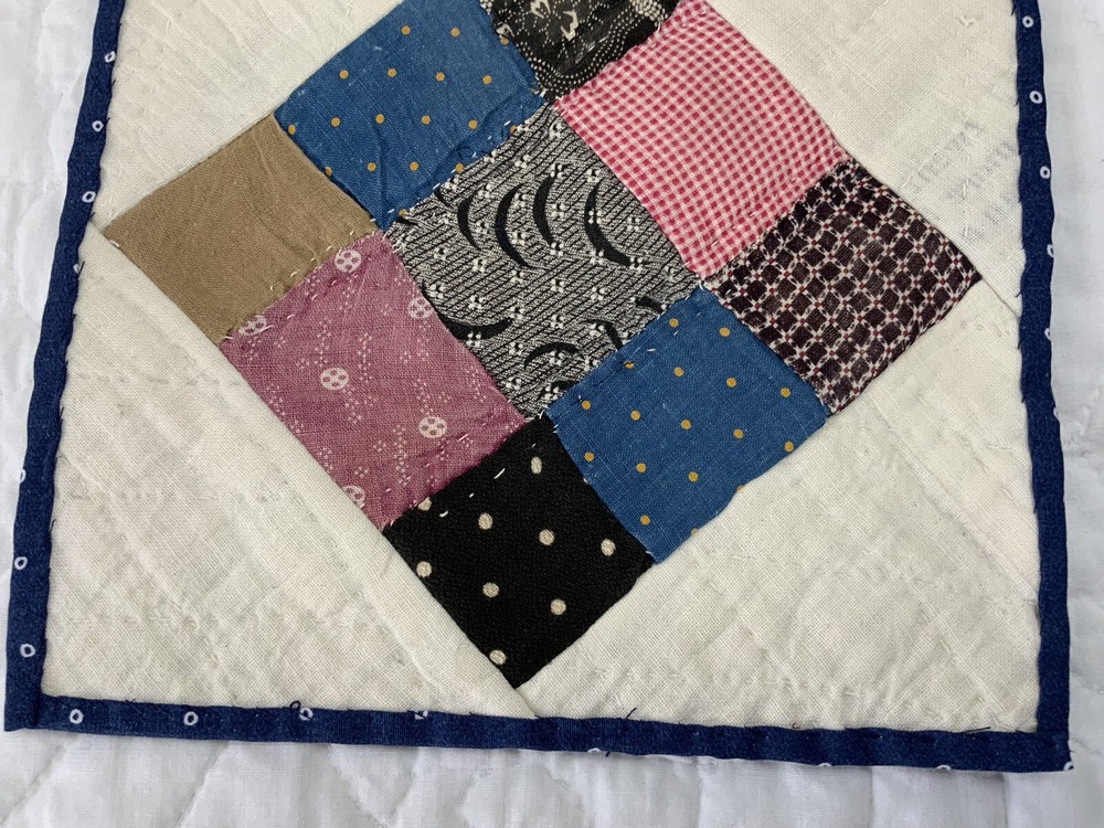 Antique Vintage Patchwork Quilt Table Topper, Nine Patch, Hand Quilted