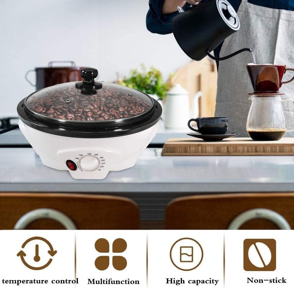 Electric Coffee Roaster Machine with Adjustable Temperature Control & Glass Lid
