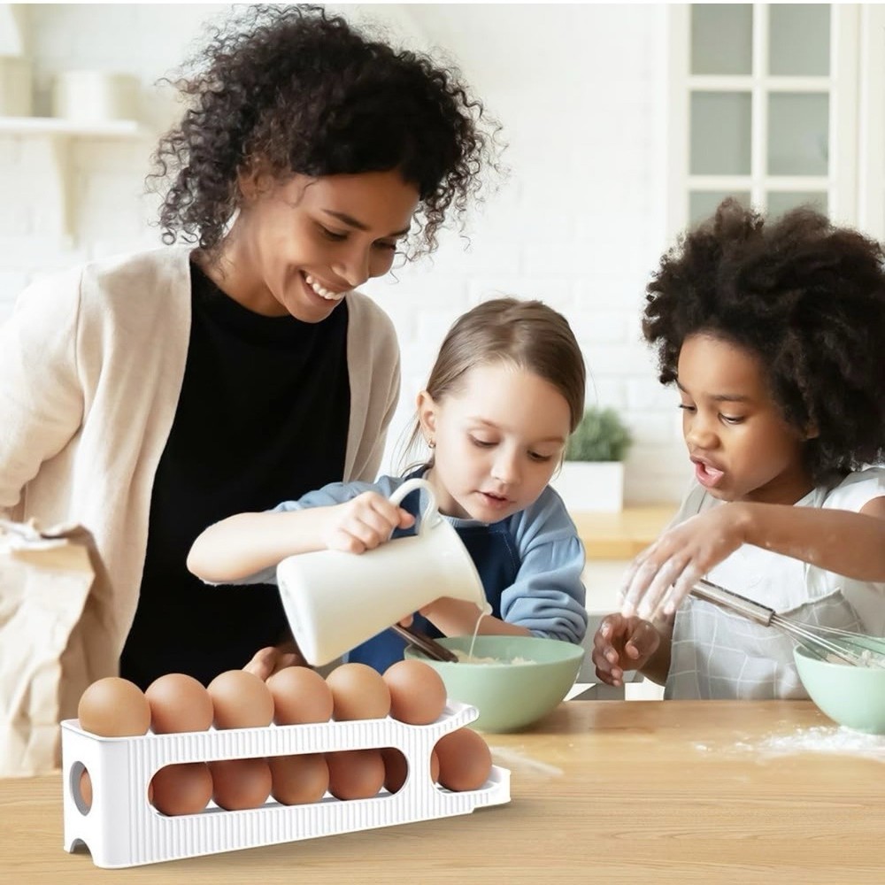2-Tier Egg Holder for Fridge Auto Rolling Forward Slim Egg Storage Organizer