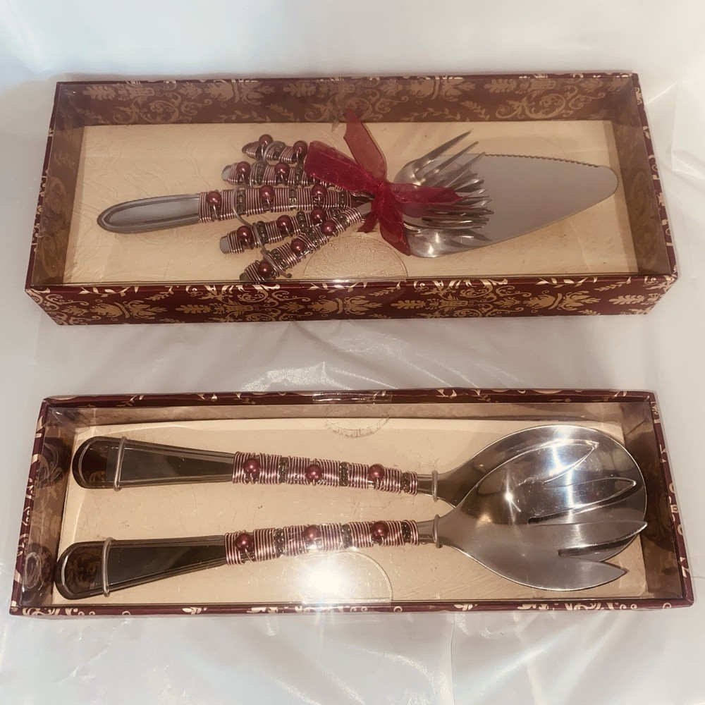 Wild Eye Designs Wedding Cake 5pc Server & Salad 2pc Serving Set Pink Valentines