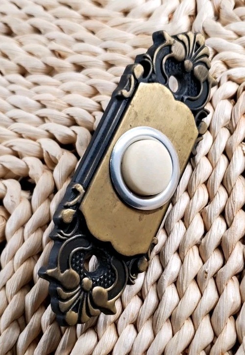 Antique Ornate Brass Push Button/Wall Mount Doorbell 3½"