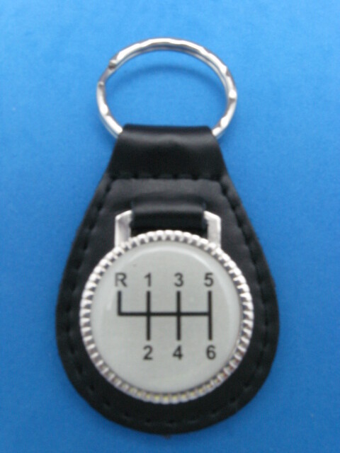 6 SPEED PATTERN BLACK LEATHER KEYRING KEYFOB SILVER #513