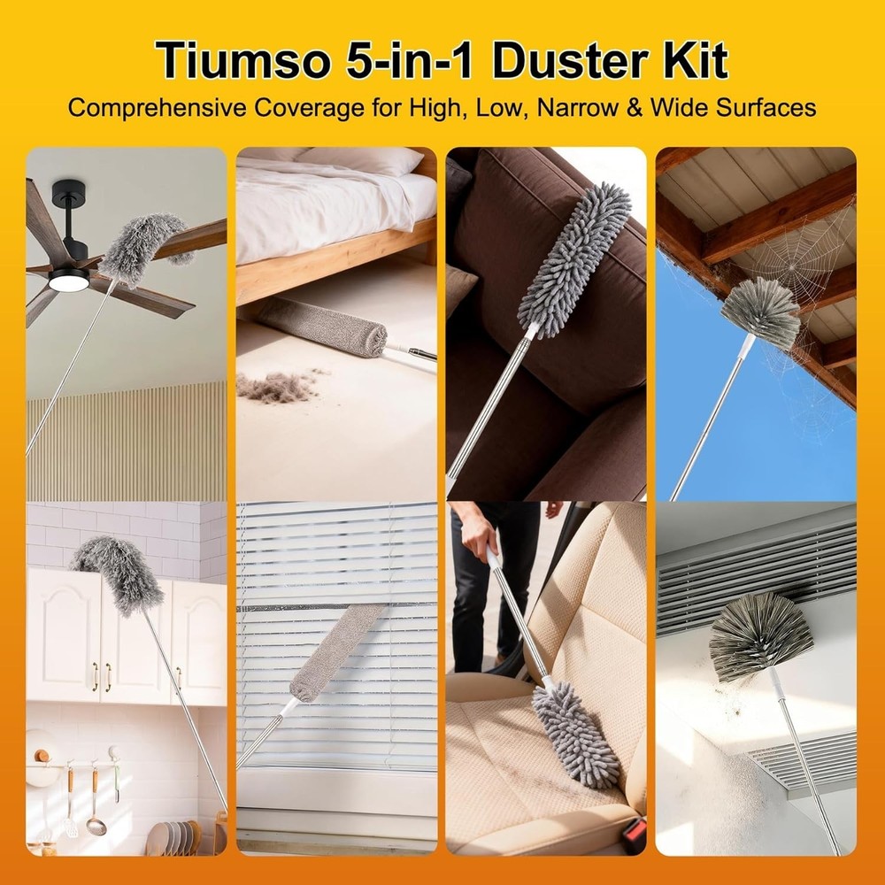 Microfiber Feather Duster 5-in-1 Kit, Dusters for Cleaning, Duster with Exten...
