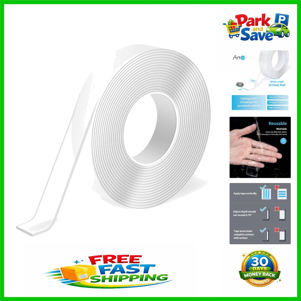 10FT Double-Sided Mounting Tape - Removable, Waterproof, and Eco-Friendly