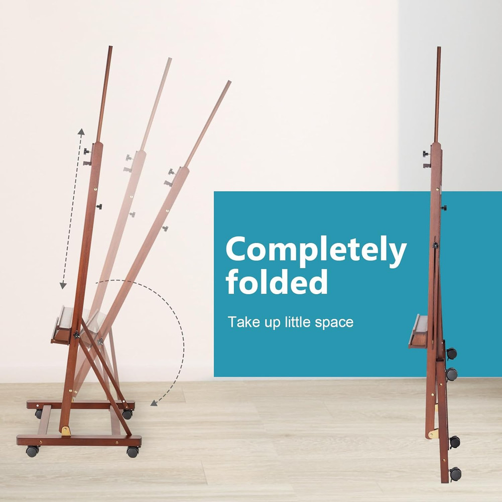 Adjustable Beechwood Studio Easel with Wheels & Storage for Canvas Up to 51
