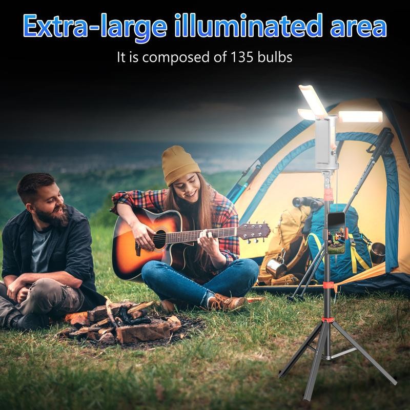3-Head Rechargeable LED Camping Light 10000mAh, 67" Adjustable Stand, Tripod