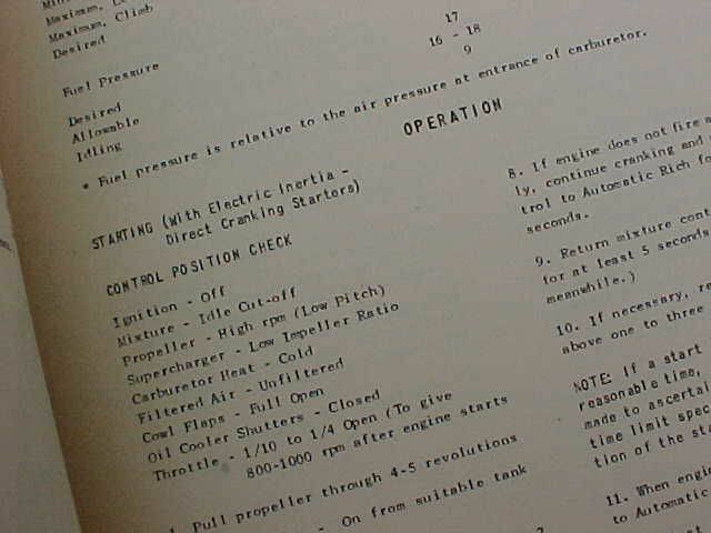 ORIGINAL WWII 1945 PRATT WHITNEY R-2000-9 ENGINE SPECIFIC OPERATING INSTRUCTIONS