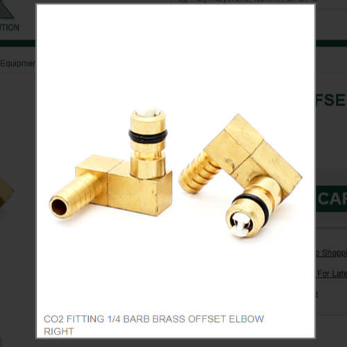 CO2 FITTING 1/4 BARB BRASS OFFSET ELBOW RIGHT #1524-000