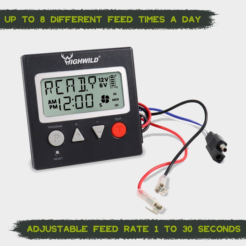 Efficient 6/12 Volt Deer Feeder Digital Timer - 8 Programmable Feed Times
