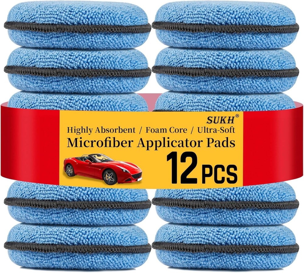 Sukh 12 Pack Microfiber Foam Car Wax Applicator Pad - Blue