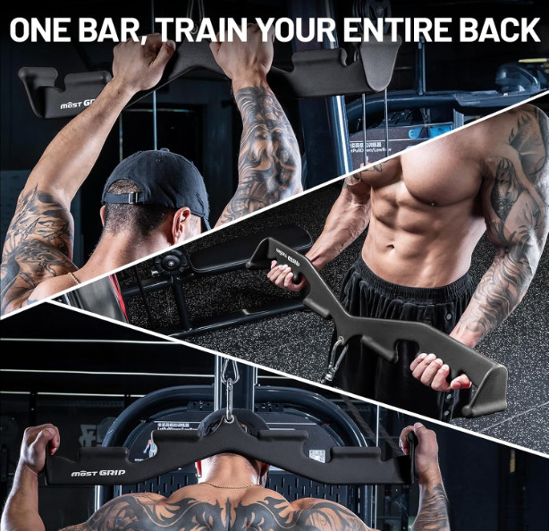Pull Down Bar with 6 Ergonomic Handles, Wide & Neutral Grip LAT Attachment