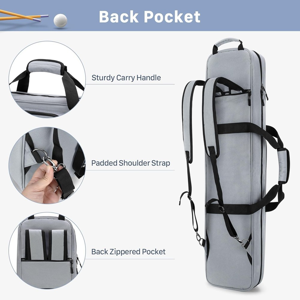 Chic 4x5 Pool Cue Case with Utility Pockets & Adjustable Strap for Comfort