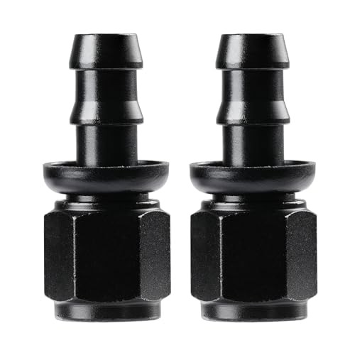Push Lock Hose Fitting End Black 2PCS 6AN Straight