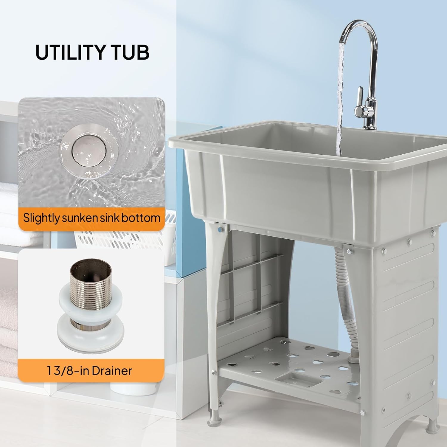 Freestanding Outdoor Utility Sink Laundry Tub with Rotatable Faucet Upgraded