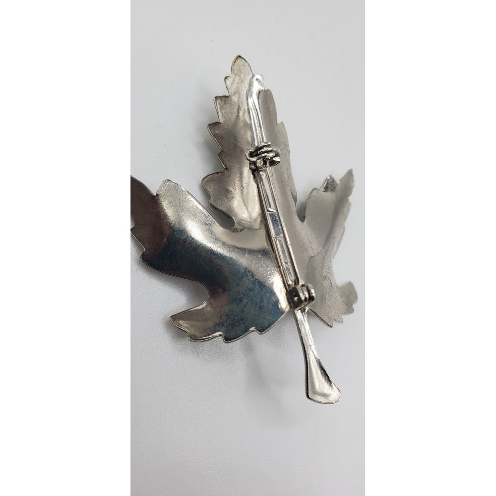 Silver Tone Leaf Brooch Fall Nature Boho 2.5" brw33