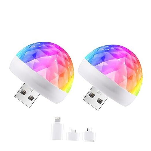 USB Mini Disco Ball Sound Activated Party Light, Stocking Stuffers for 2PACK