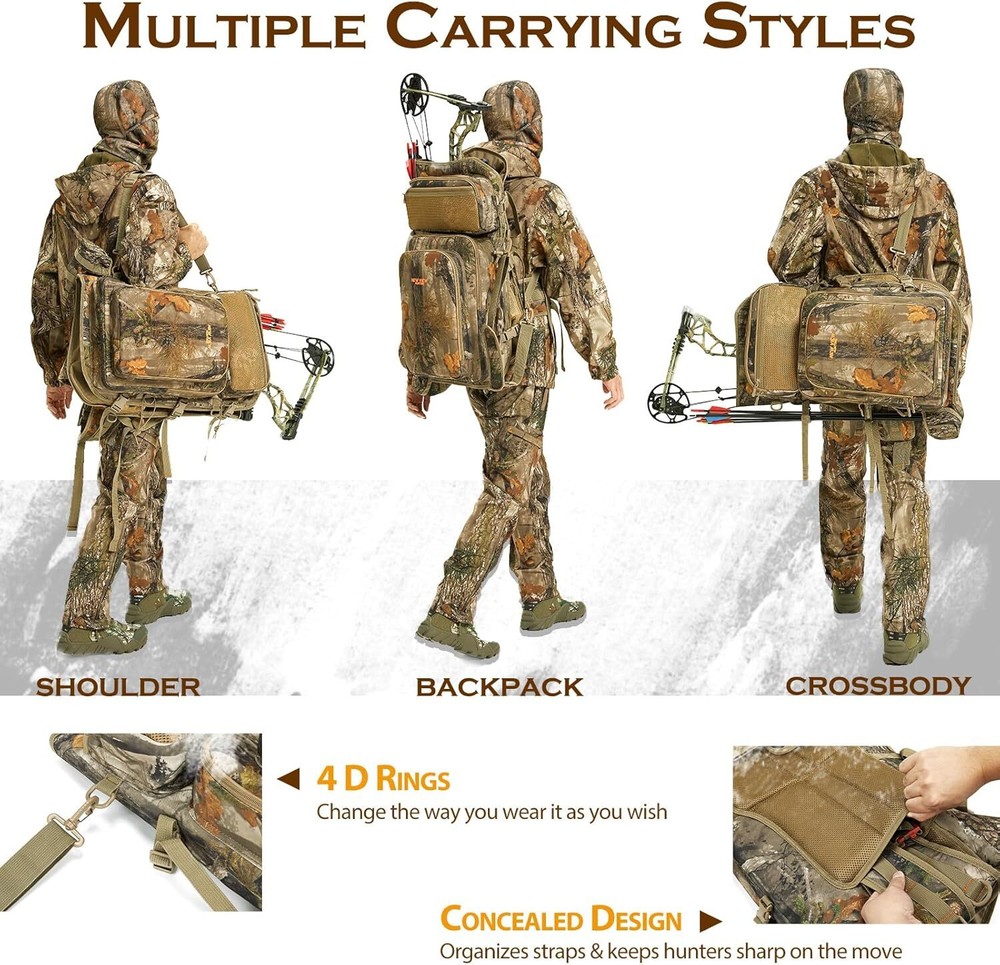 Bow Hunting Backpack, Camo Compound Bag Tree Saddle Back Pack with Bow Holder