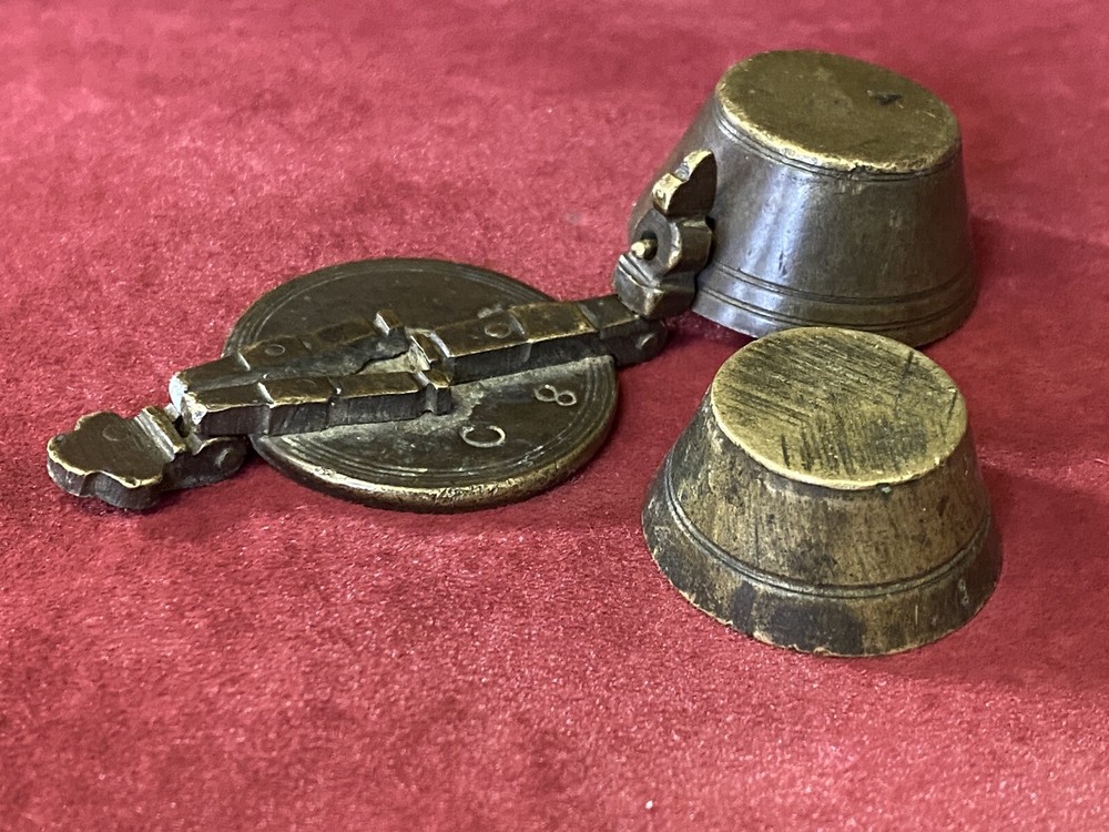 Antique Bronze Scale Weights In OZ Stacking Pots