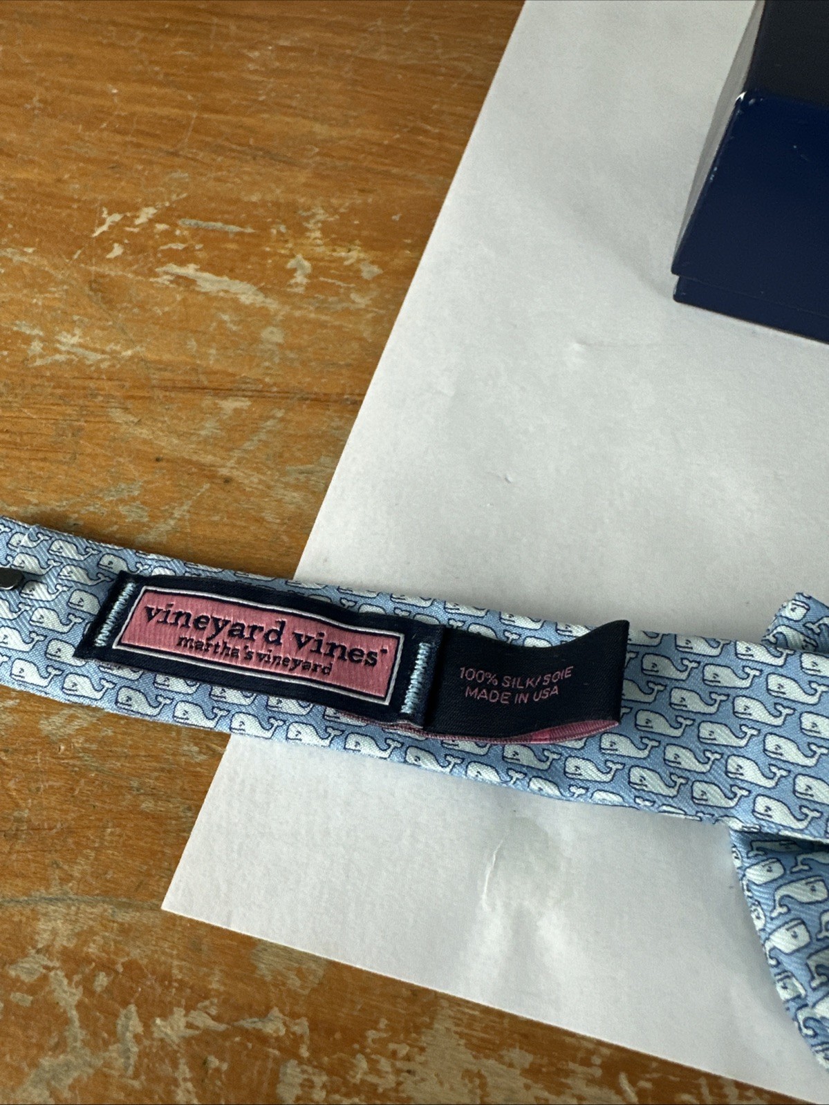 Vineyard Vines Boys Bow Tie Whale Logo Design Clip 100% Silk In Original Box