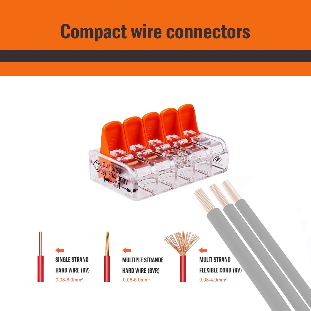 25pcs Wire Connectors - Electrical Connectors for Solid & Stranded Conductors...