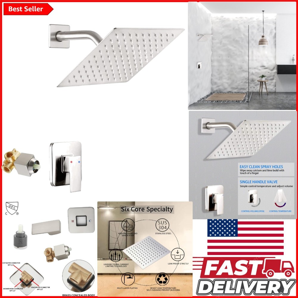 Complete Shower Trim Kit with 8-Inch Metal Head and Adjustable Angle Function