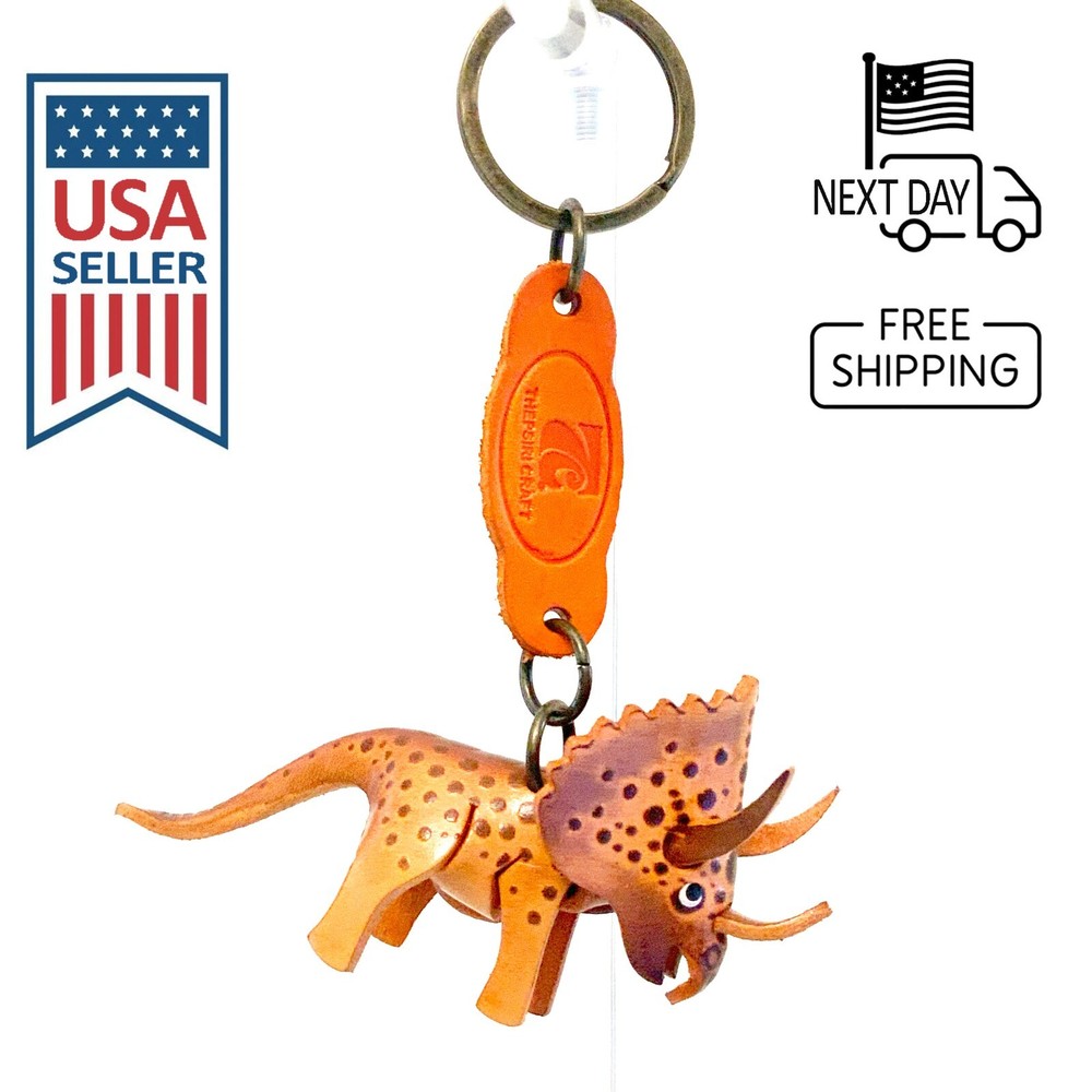 Triceratops Handmade Leather Keyring