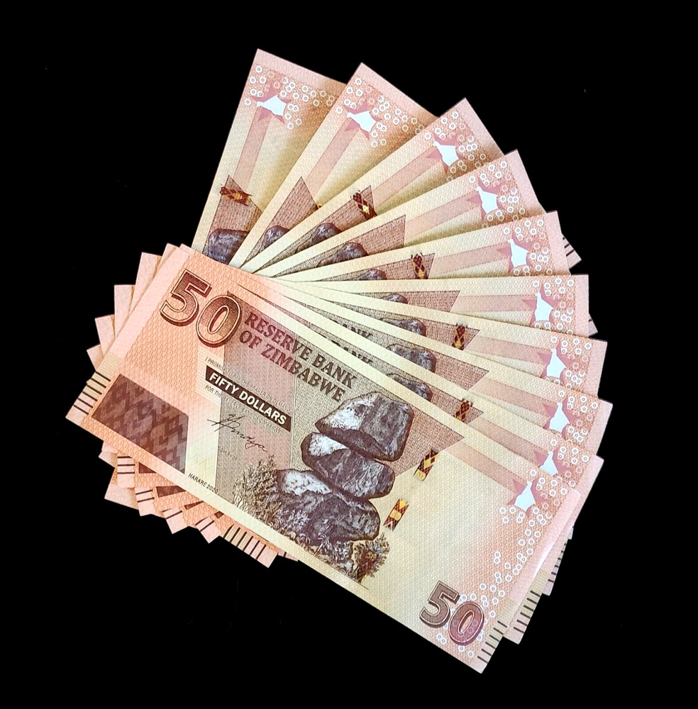 10 pcs  x ZIMBABWE 50 Dollar Banknotes 2020 issue ABOUT UNCIRCULATED