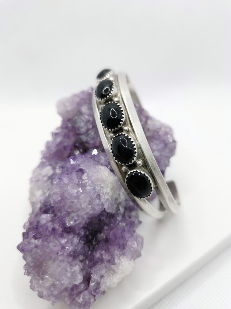 Art Nouveau Bangle 925 Silver with Onyx Gemstone Handmade