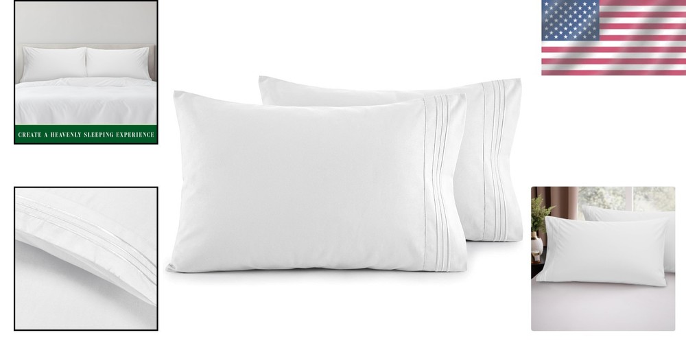 Ultra-Soft Standard/Queen Pillowcases - 2-Piece 1500 Thread Count Set, White
