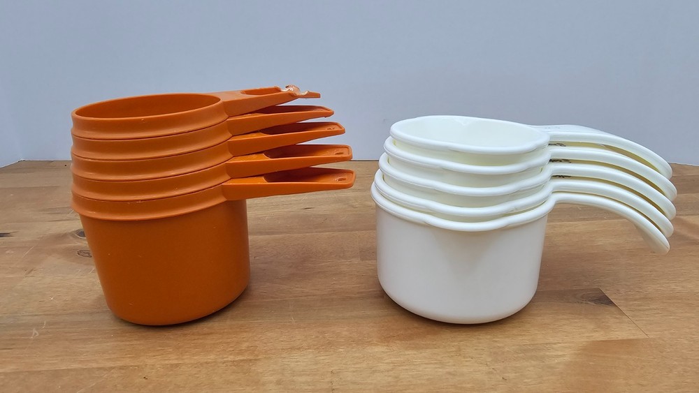 Vintage Tupperware Measuring Cup Sets -  Orange and White, Read