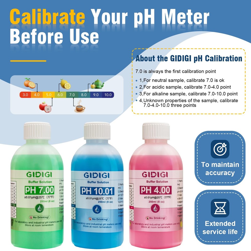pH Meter Calibration Buffer Solution Kit, Includes pH 4.00, 7.00 and pH 10.01...