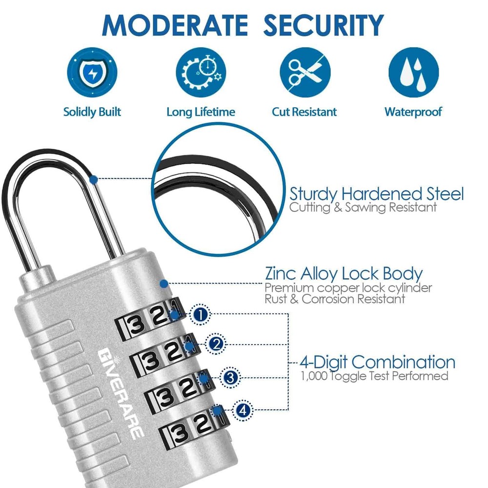 4 Pack Combination Lock, 4-Digit Padlock Keyless, Resettable Metal Luggage Lo...