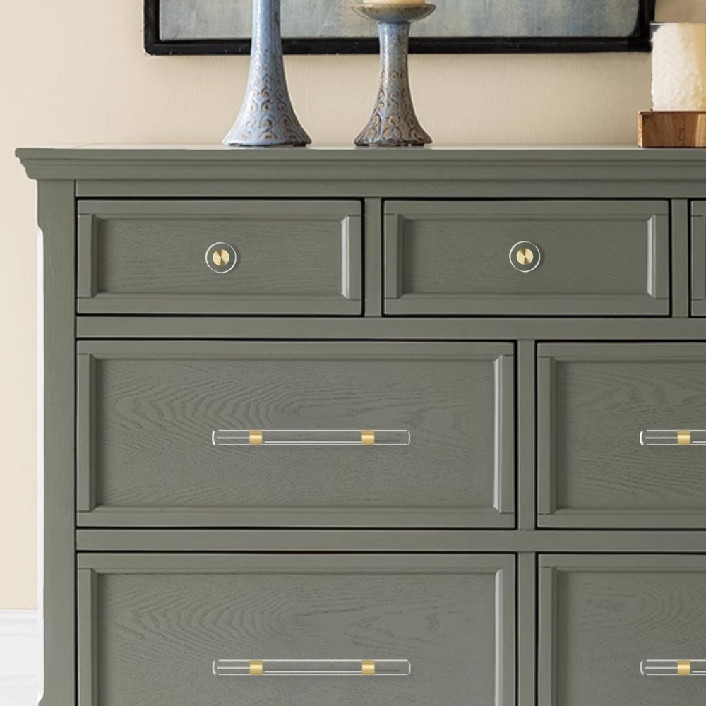 20 Pack Gold Cabinet Knobs, 1-1/4" Round Clear Glass and Brass Drawer Knobs, ...