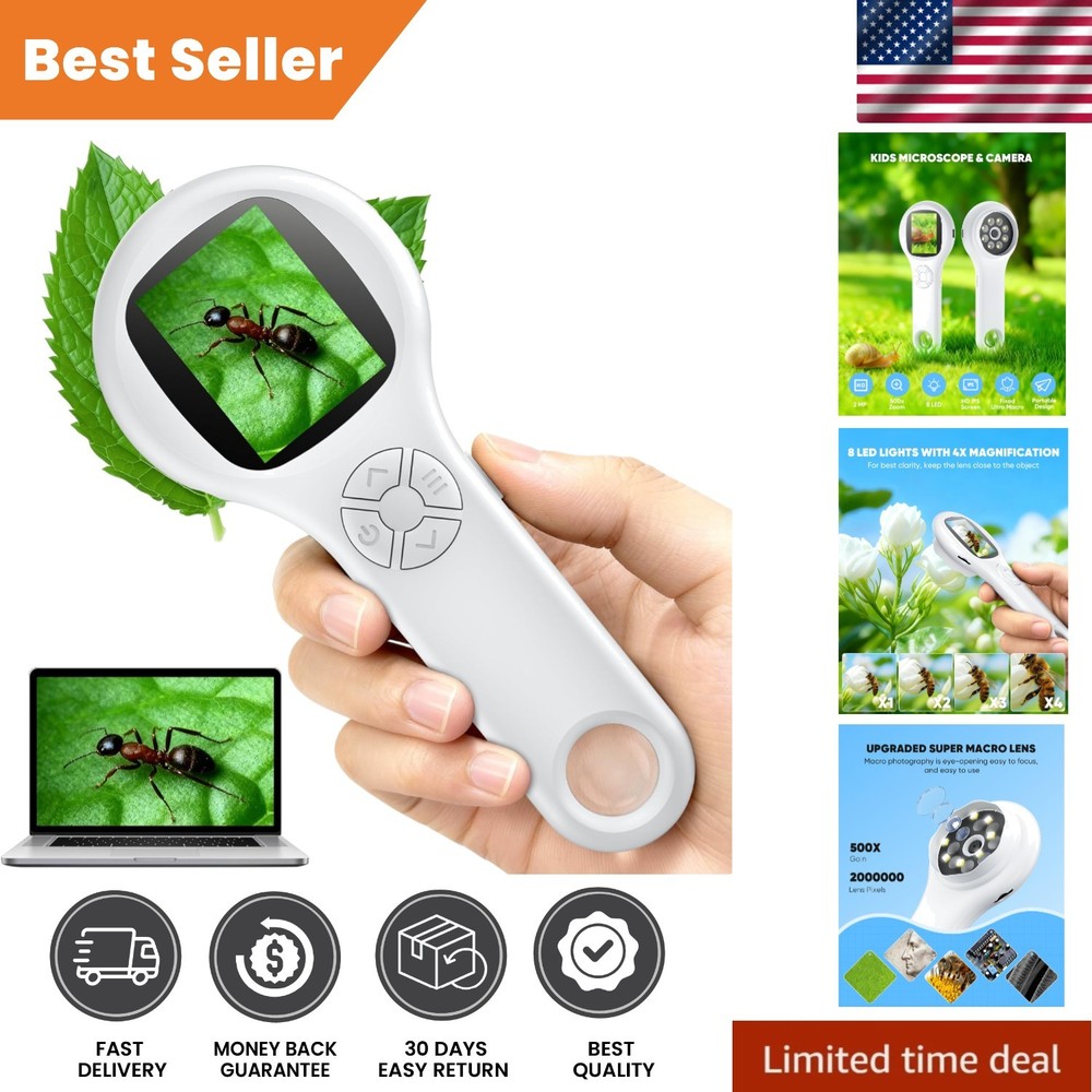 Handheld Mini Microscope with 8 LED Lights and Rechargeable Battery for Easy Use