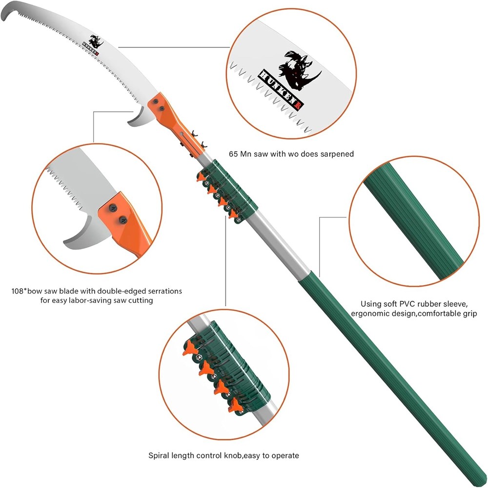 Tree Pruner Pole Saw Manual Extendable Long 5.5m, Green