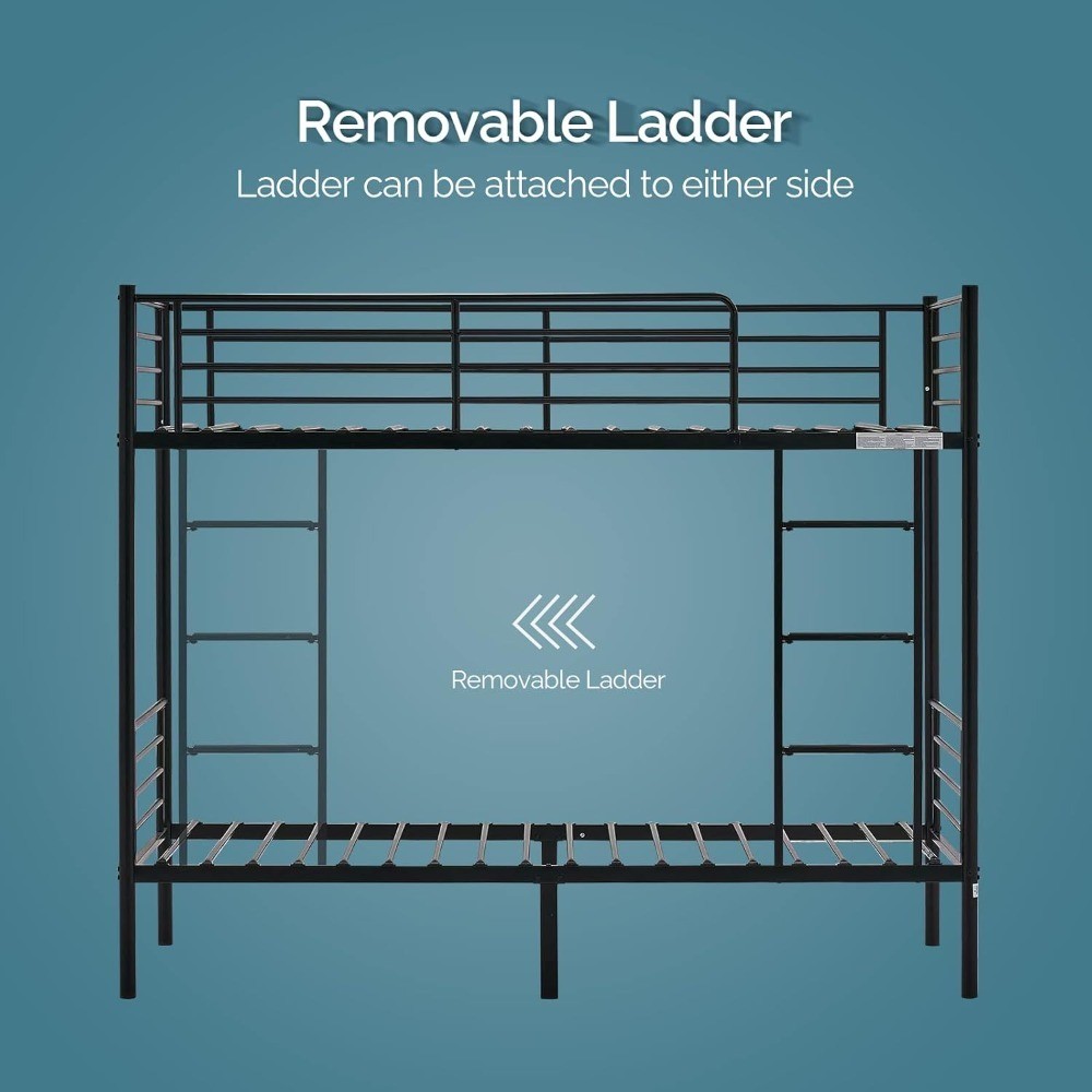 Twin Over Twin Bunk Bed for Kids Teens Adults Heavy Duty Metal Frame with Flat