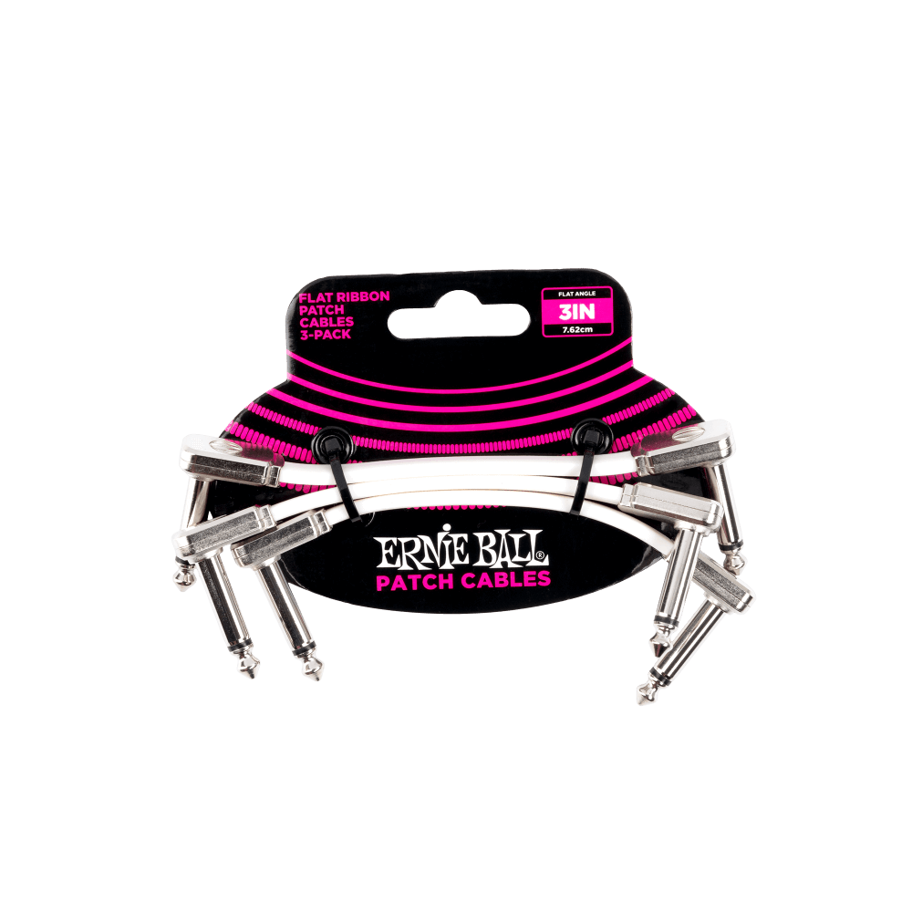 Ernie Ball 6384 Flat Ribbon Patch Cable 3in - White- 3 Pack 3"
