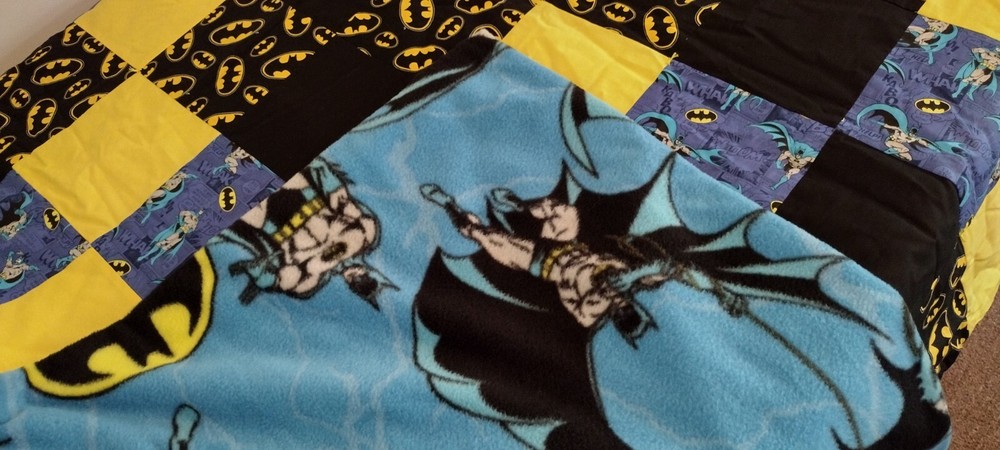 New Handmade Reversible Batman Patchwork Quilt cotton/flannel 55" x 67"
