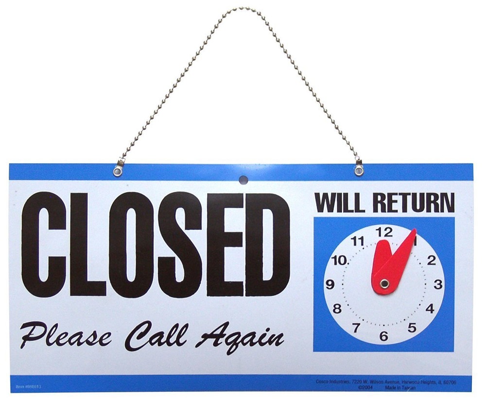 HILLMAN 848653 Open Closed with Clock 2 Sided Reversible Sign, Multicolored