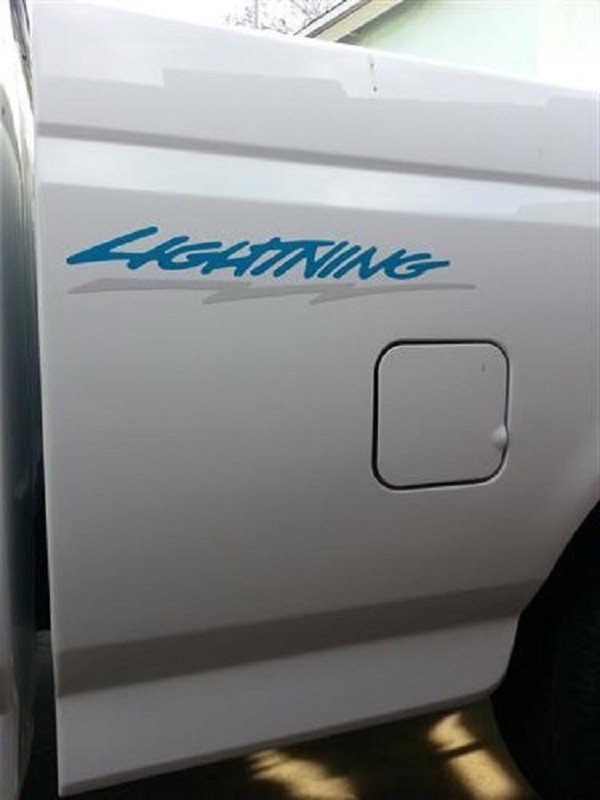 Ford Lightning BedSide/Tail Decals Baby blue / Reflective white
