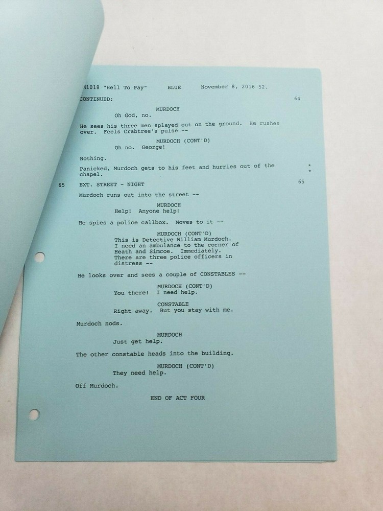 MURDOCH MYSTERIES / Peter Mitchell 2016 TV Script, JONNY HARRIS "Hell to Pay"