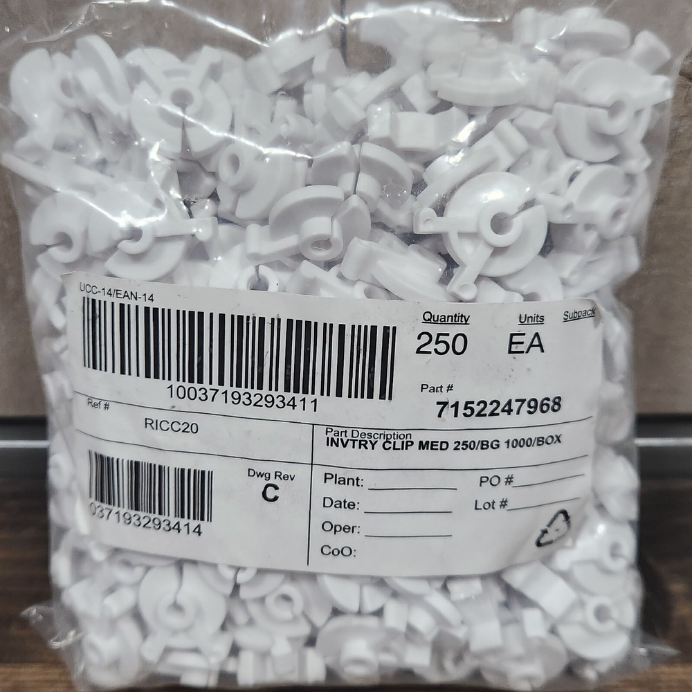 Inventory Control Squeeze White Clips Peg Hook Fits 0.162" to 0.207" 250 Count