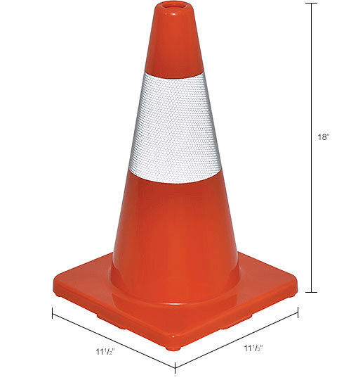 18" Reflective Traffic Cone Solid Orange Base 2-1/2 lbs